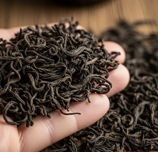 Сухие листья качественного черного чая крупным планом.