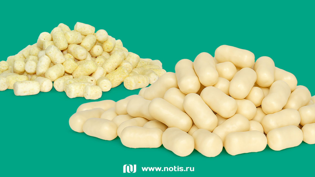 Кукурузные палочки и продукт в белом шоколаде