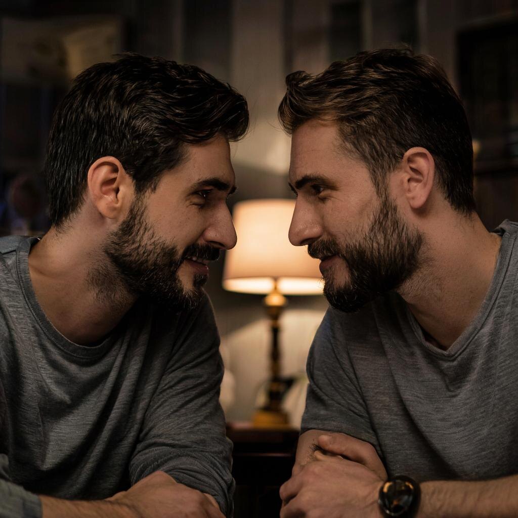 Двое мужчин беседуют за круглым столом, воздух наполнен теплом и пониманием.