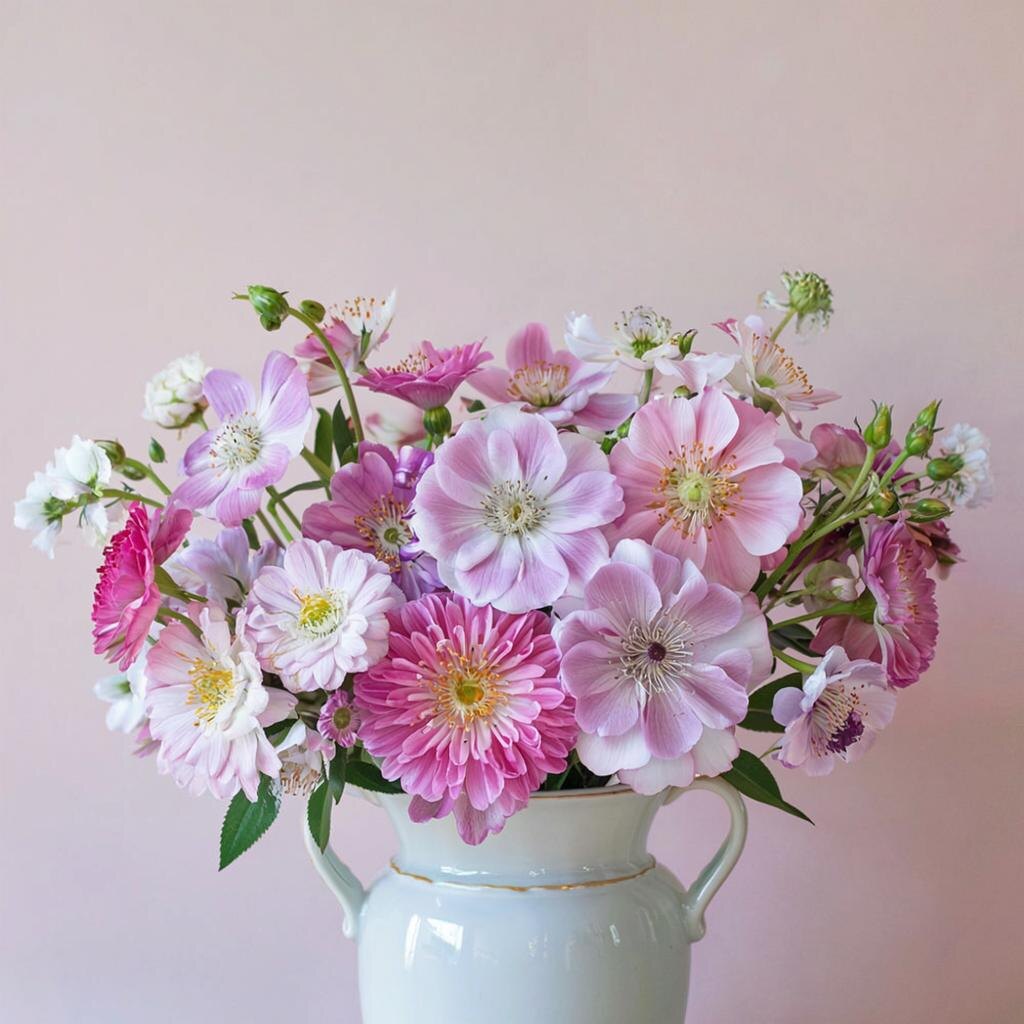 Разнообразные цветы собраны в красивый букет, аромат источает волны памяти, закручивая зрителя в спираль эмоций.