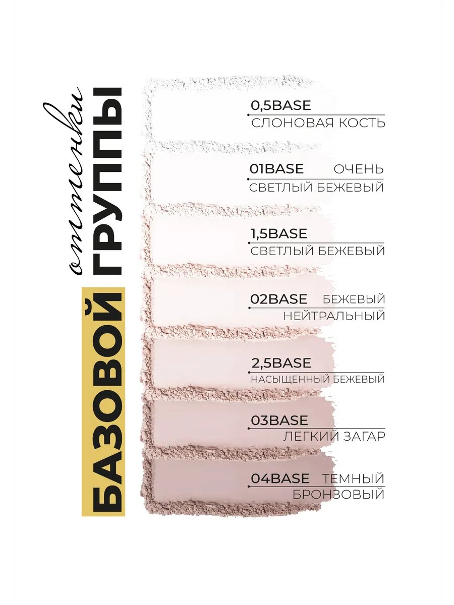 Семь базовых оттенков пудры Natinco Hydra Healeary