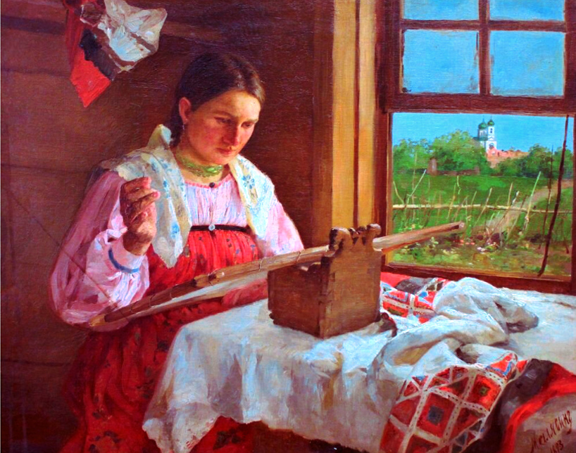 "Крестьянская девушка". В качестве исходного изображения использована репродукция одноименной картины Ф. Малявина, написанной в 1893 году. 