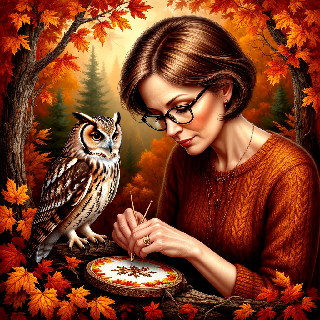 Попросила одного человека сделать картинки  зная меня. Мне 50, я в очках, люблю вышивать, вязать и читать. Вот что получилось.