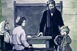 Иллюстрация художника Р. Былинской к рассказу "Филипок" 1961 год