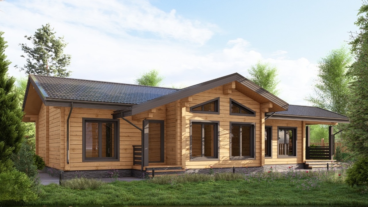 Проект дома "Ломоносов" из клееного бруса 130 м2, 1 этаж, 3 спальни от Wood Development 