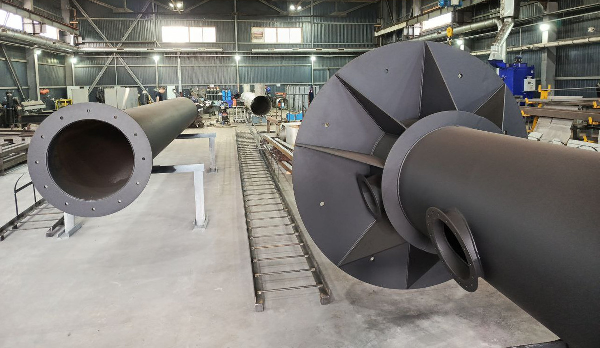 Цех металлоконструкций Уральского завода дымоходов "Модуль", производство самонесущих дымовых труб