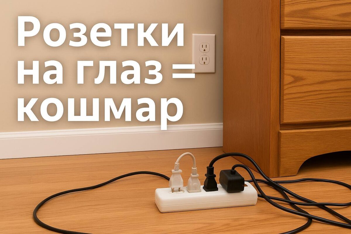 Всегда привязывайте розетки к мебели и технике, а не к «середине стены». Проектируйте их на чертеже — это убережёт от удлинителей и неудобств.