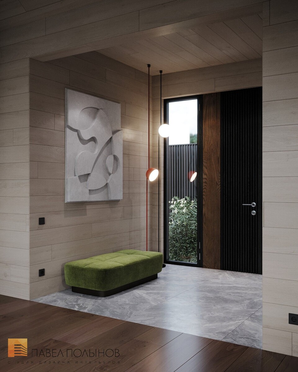 Проект студии Павла Полынова, дом в Анапе — светлые панели и графичные акценты.