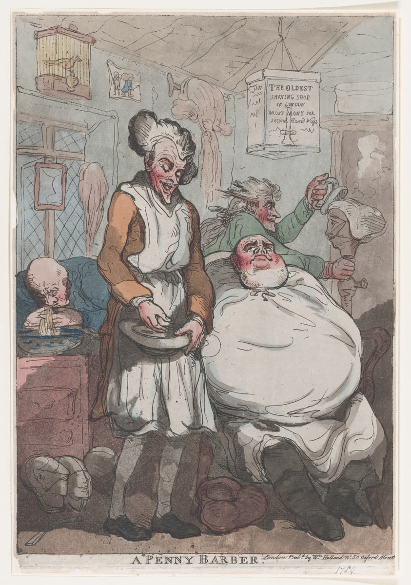 William Holland, Thomas Rowlandson — «A Penny Barber», 1789/Metropolitan Museum of Art.