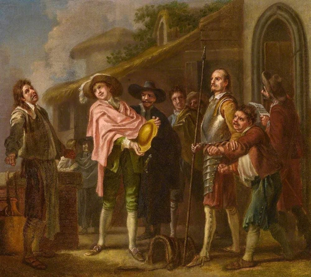 Francis Hayman (1708–1776) — «The Barber Reclaiming His Basin from Don Quixote»/Royal Albert Memorial Museum & Art Gallery/ARTUK.