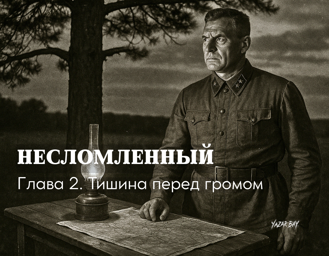 Генерал Огурцов в летнем лагере своей дивизии вечером 21 июня 1941 года, предчувствуя надвигающуюся войну ©Язар Бай.