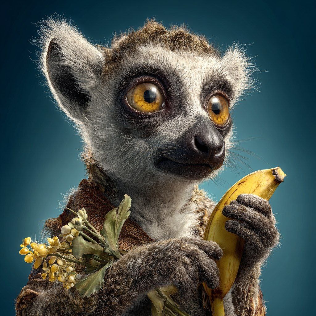 исходник. Лемур с бананом в лапе