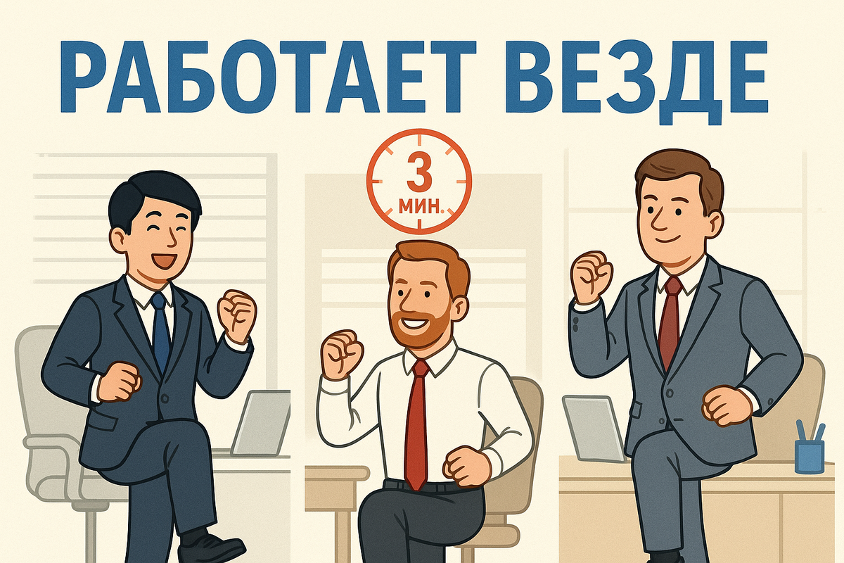 Офисные работники делают упражнения.