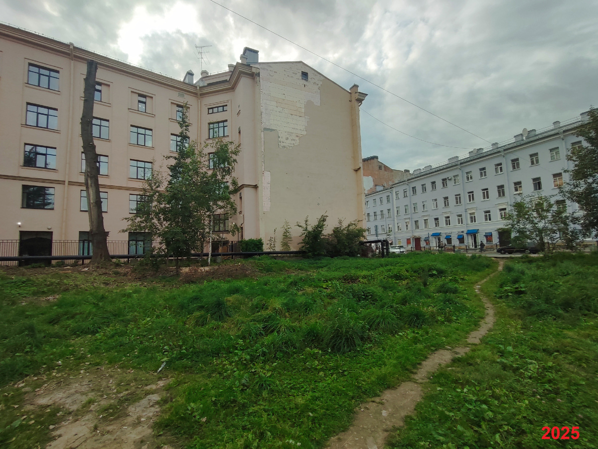 фото Кругозор Проектировщика: Сытниеский пустырь (сквер Первостроителей Петербурга), вид на Сытнинскую улицу, где раньше были здания под номерами 7, 5/7, 3Б,