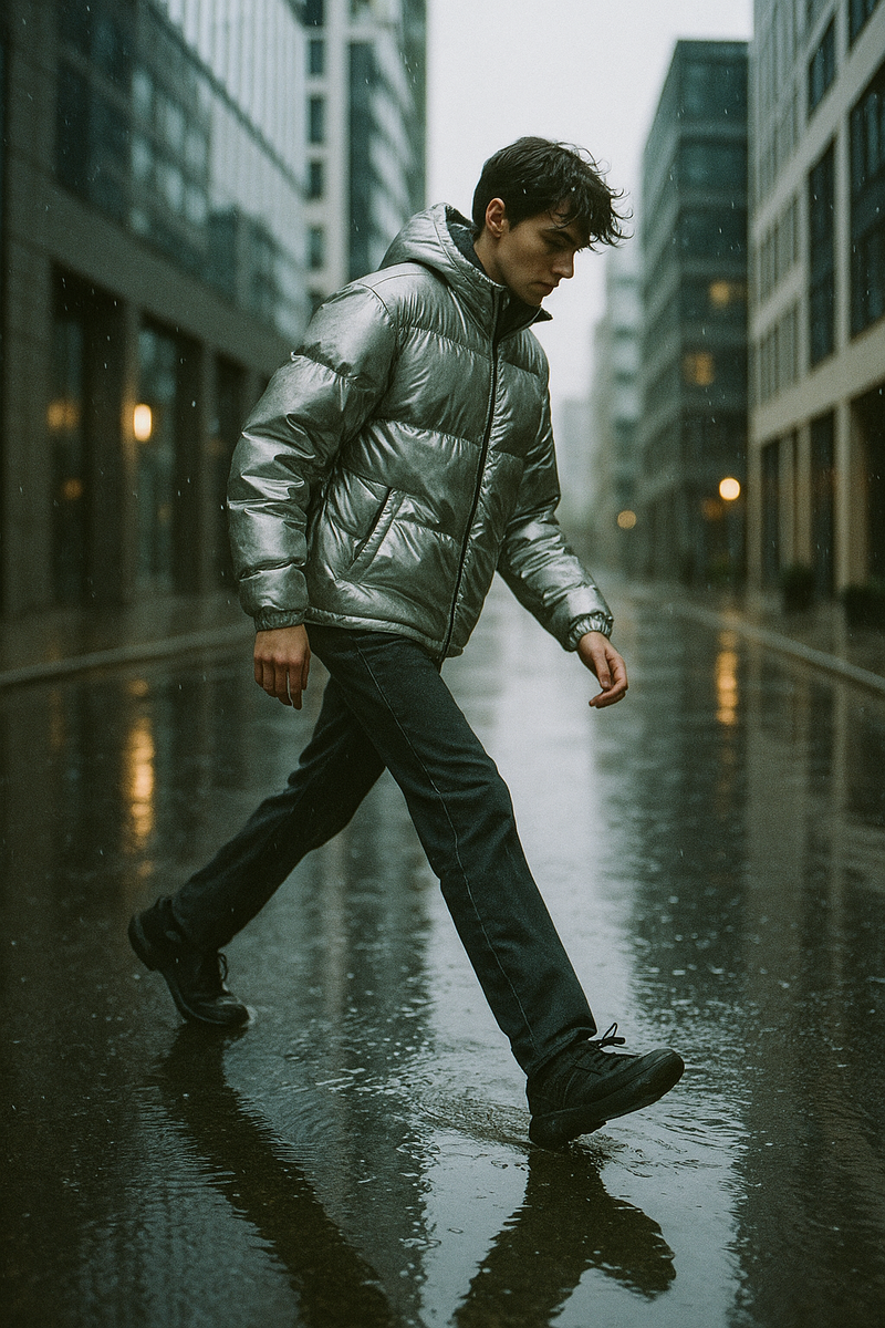 Парень в серебристой куртке. Генерация сделана в артифике.