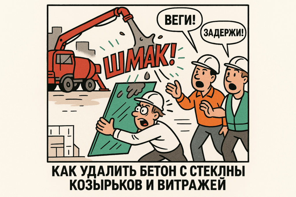    Удалитель цемента PROSEPT эффективно справляется с загрязнениями на стеклянных козырьках и витражах.