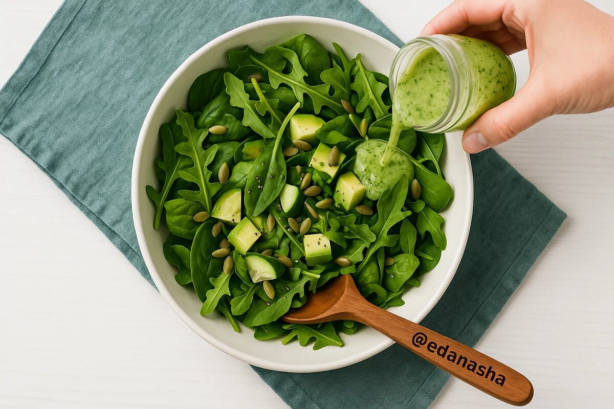 детокс-салат с авокадо и огуречной заправкой