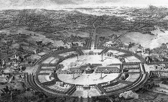 Клод Николя Леду: Проект идеального промышленного города Шо (Saline Royal d'Arc-et-Senans), Франция 1775 – 1779). Первая в мире модель идеального промышленного города с центрально расположенным промышленным предприятием. Регулярный план, основанный на чистой геометрии, формирует пространственный порядок вокруг промышленных структур, представляя новую систему экономических и социальных ценностей, но отчасти присущий феодальной системе.