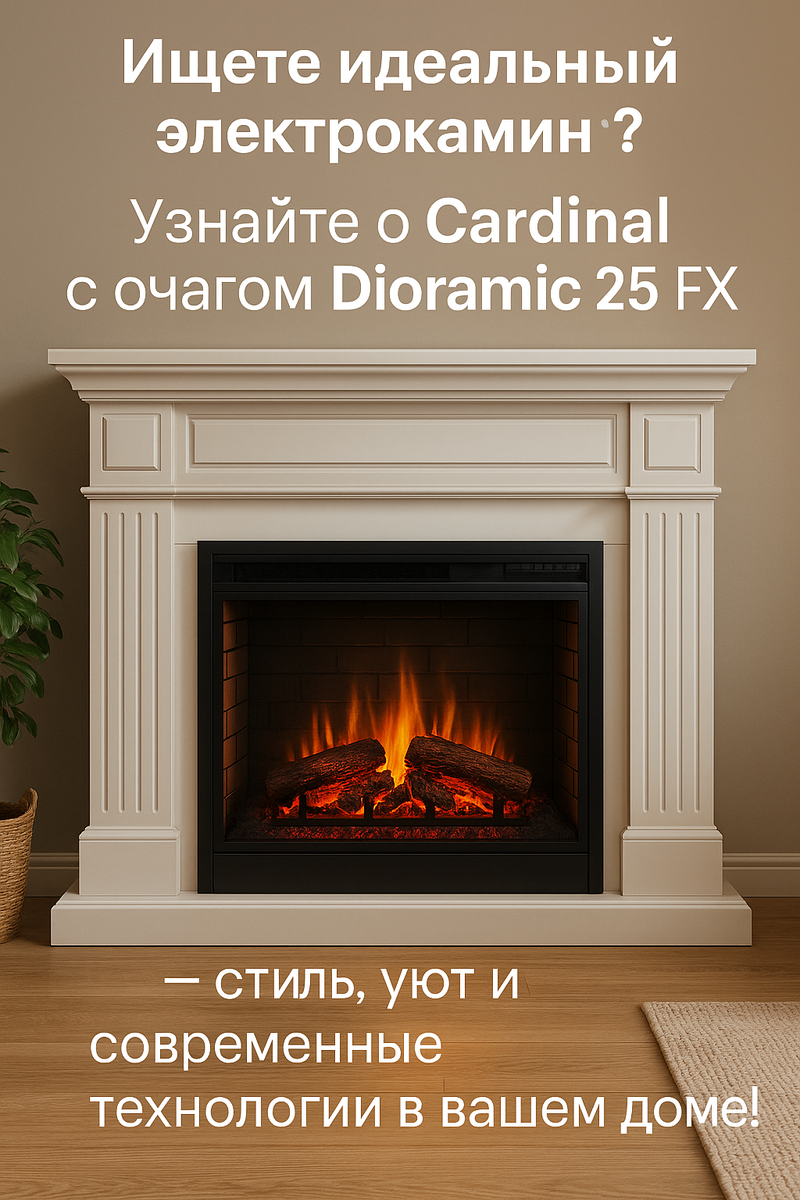    Электрокамин Cardinal с Dioramic 25 FX: идеальный уют для вашего дома без запаха и дыма Kamin