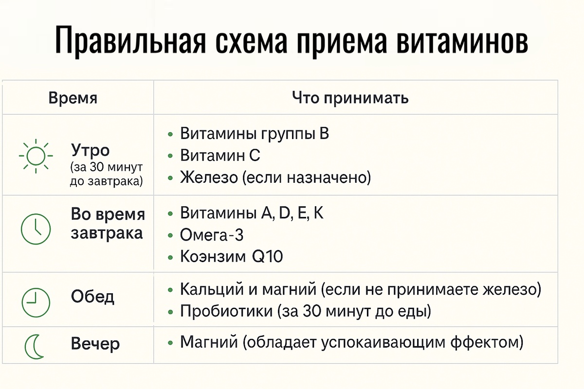 Правильная схема приема витаминов