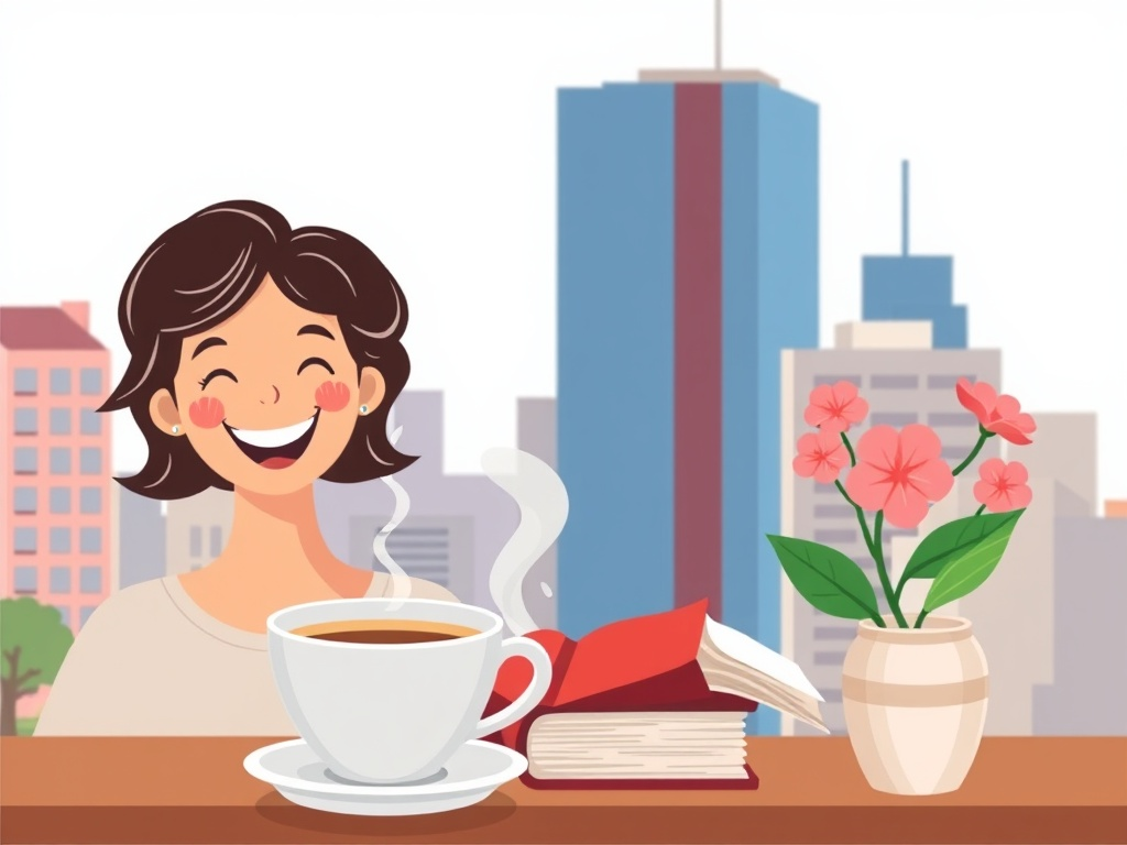 Коллаж из маленьких ежедневных радостей, составляющих систему для счастливой жизни