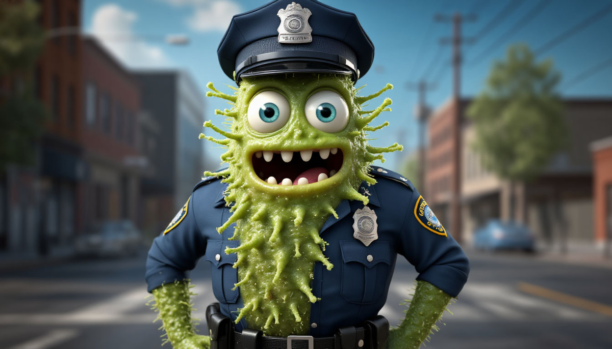 МикоБактерия туберкулёза в полицейских погонах.