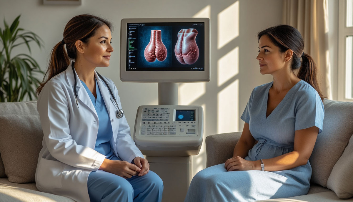 Попрогсила нейросеть нарисовать кабинет УЗИ. Что изображено на экране - одним железным мозгам ведомо...