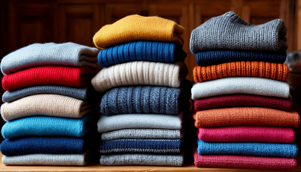  Стопки одежды по типу (шерсть, хлопок, синтетика)