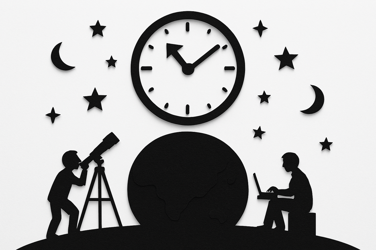 загадочная планета, часы с обратным ходом и учёные, всматривающиеся в тайны времени.