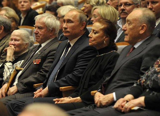 Родион Щедрин, Владимир Путин, Майя Плесецкая в Мариинском театре. 2013 год. 