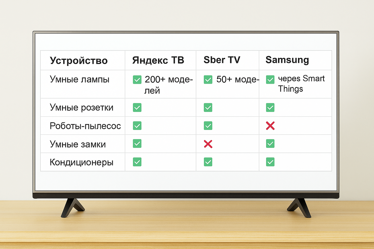 Сравнение поддержки устройств умного дома: Яндекс ТВ vs Sber TV vs Samsung