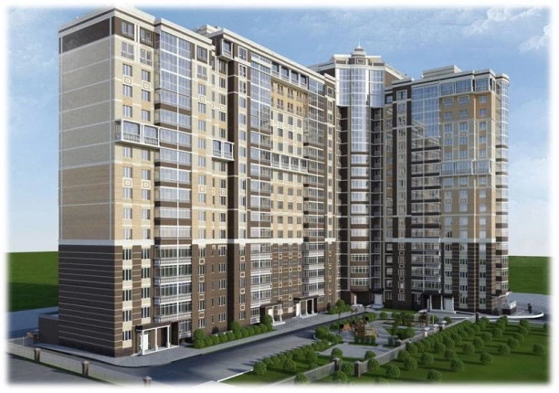 Если смотреть на дом со стороны, хорошо видно, что его левая сторона гораздо длиннее правой за счет конструктивного соединения двух частей (крыльев) здания.