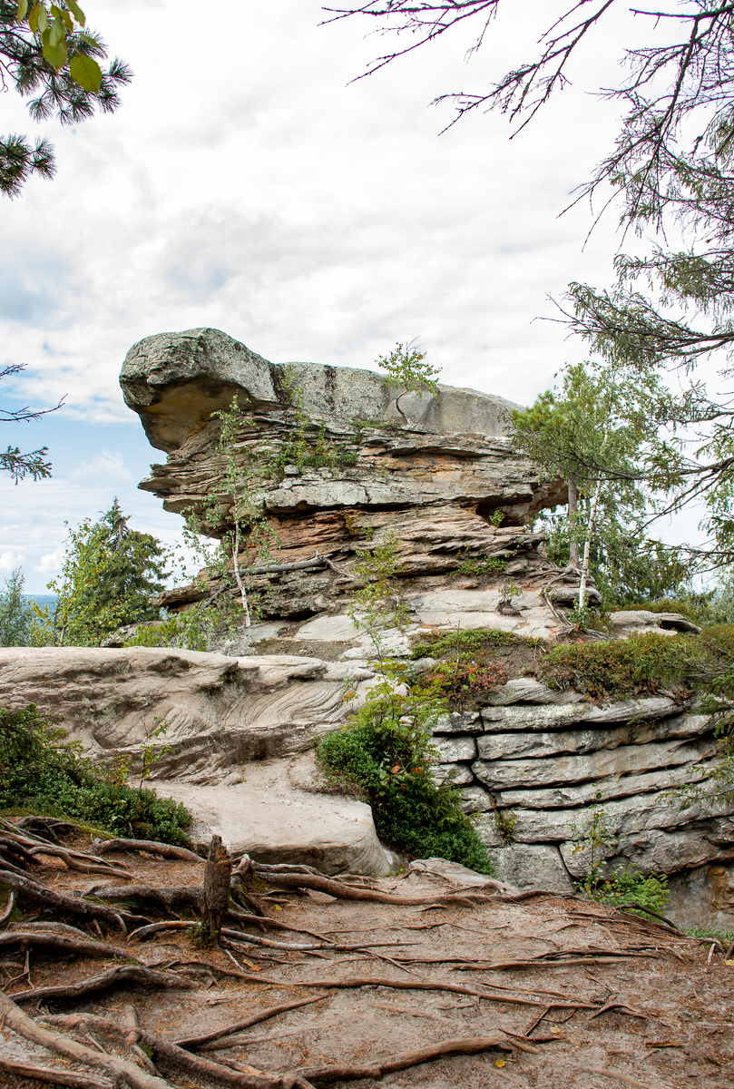 Скала Пернатый Страж. Местные жители называют ее Малой Черепахой. Каменный город. Пермский край.