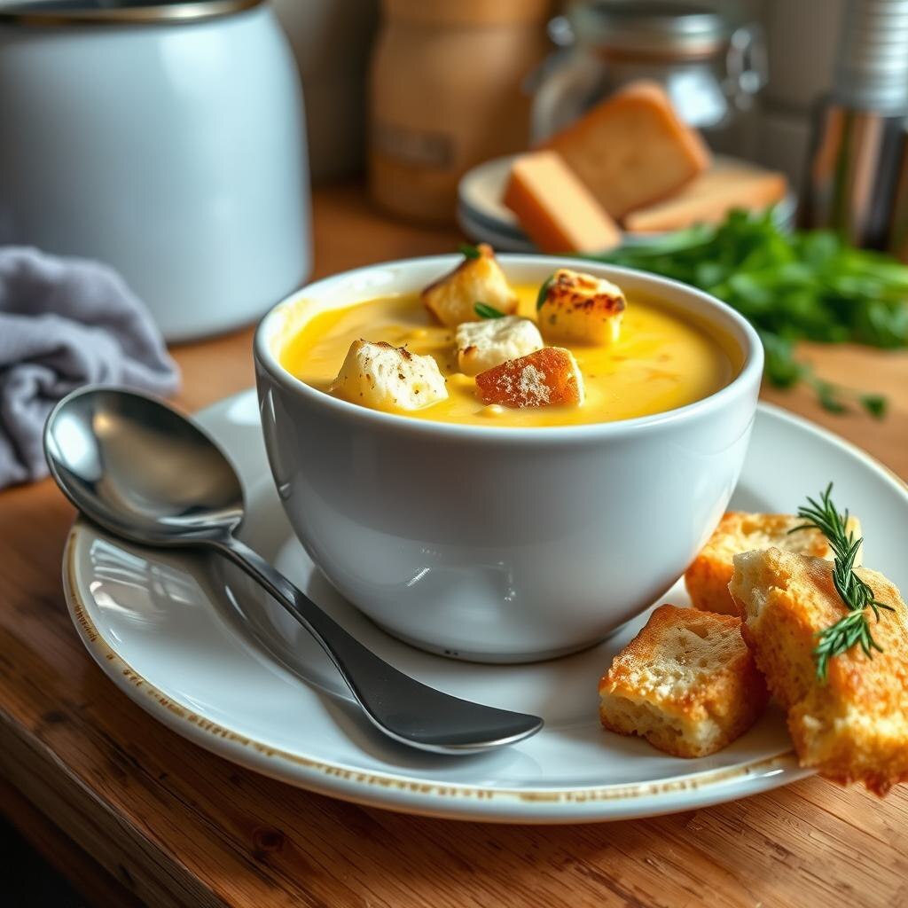 Сырный суп с чеддером и гренками