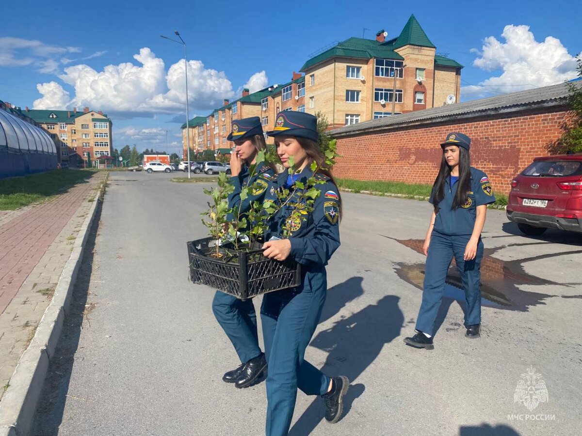    В поселке Междуреченском спасатели МЧС высадили деревья в рамках акции «35 добрых дел»