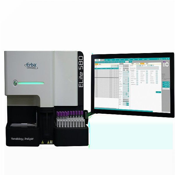 Erba Elite 580 – мощный 5-diff анализатор с большим 22-дюймовым экраном и автоподатчиком на 60 пробирок, рассчитан на интенсивную работу лаборатории.