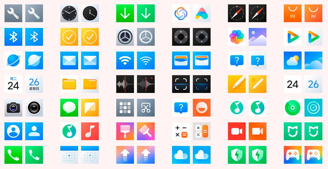 Отличия иконок: слева значки HyperOS 3, справа — HyperOS 2