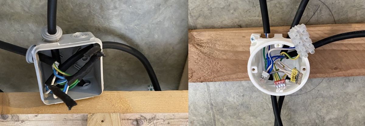 Распайка на ГМЛ (следва) на клеммах WAGO (справа)