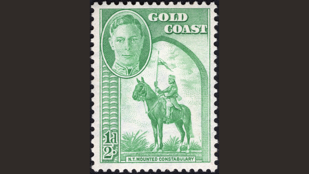 1.1. Золотой Берег, 1948 год, № 120. Король Георг VI (1895-1952), конный офицер сухопутной полиции. Национальные мотивы.