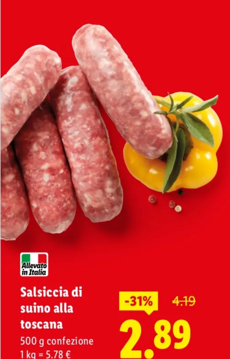 Опять без скриншотов никуда((( Сальсича, которая выглядит как сарделька. Правообладатель lidl.it