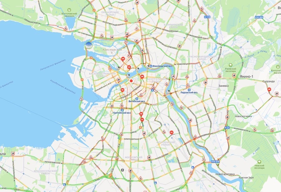    Пробки в Петербурге 29 августа. Автор фото: Яндекс Пробки.