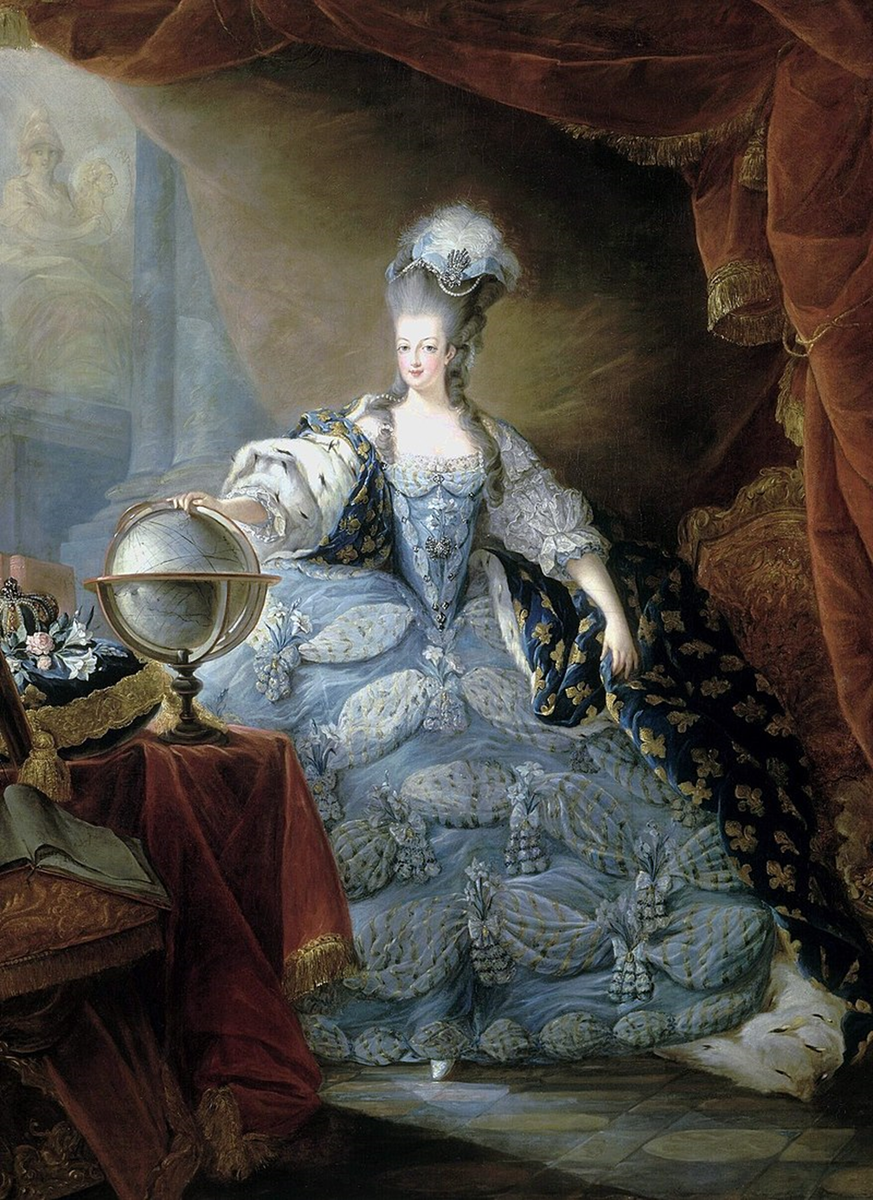 Ж.-Б.Готье-Даготи. Мария-Антуанета с рукой, лежащей на глобусе, 1775 г.
