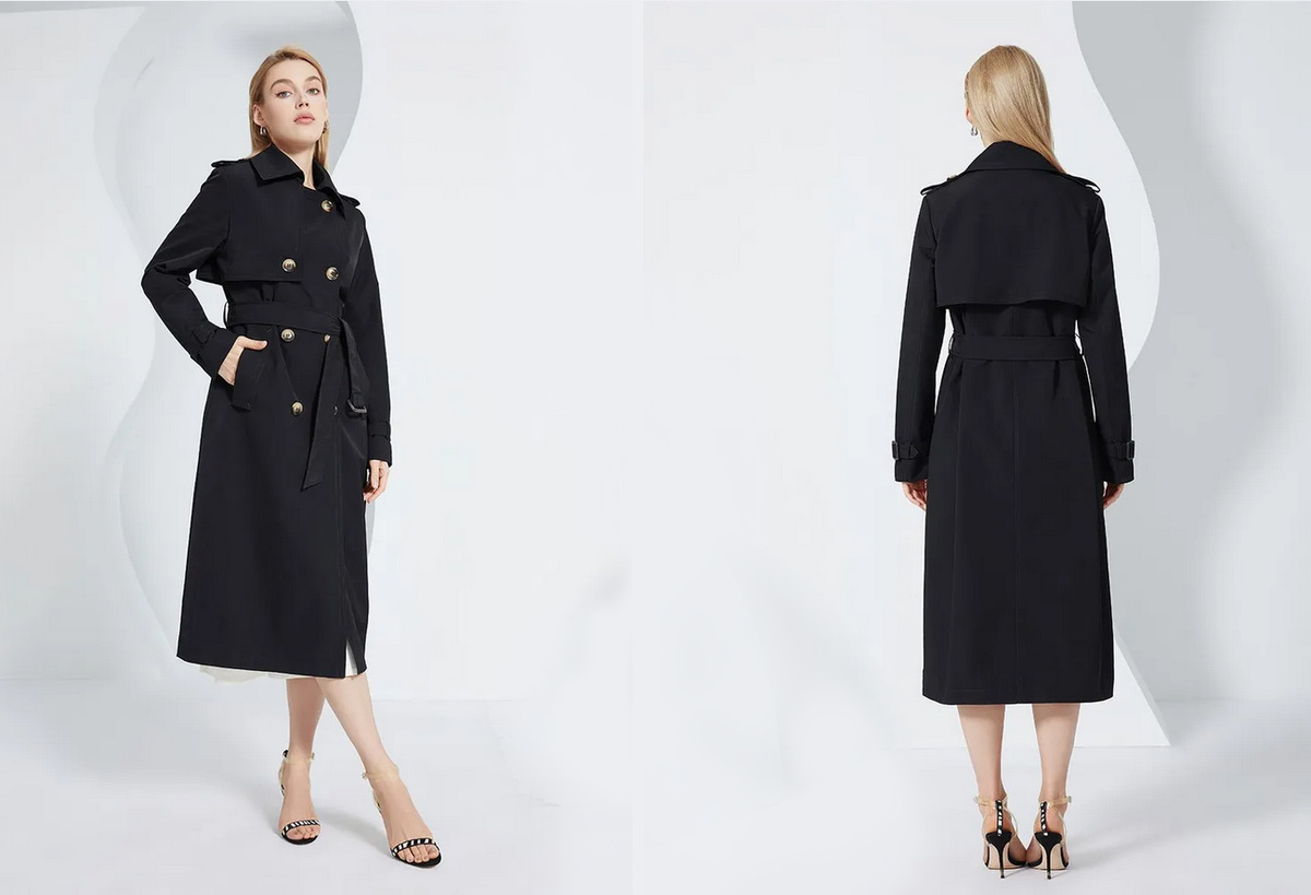 Плащ черный с металлическими пуговицами 1906073301 Ozon 