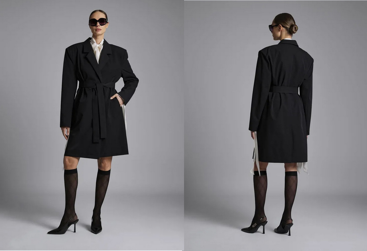 Стильный черный плащ с широкими плечами 1425270737 Ozon