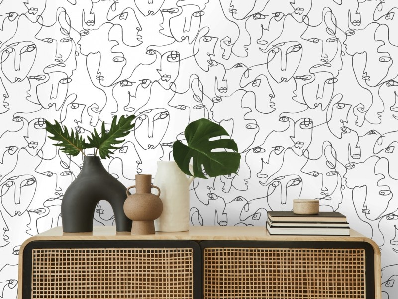 Обои Holden Decor 0.53*10.05 чёрные с изображением людей, 91273 Linear Visage Black_White