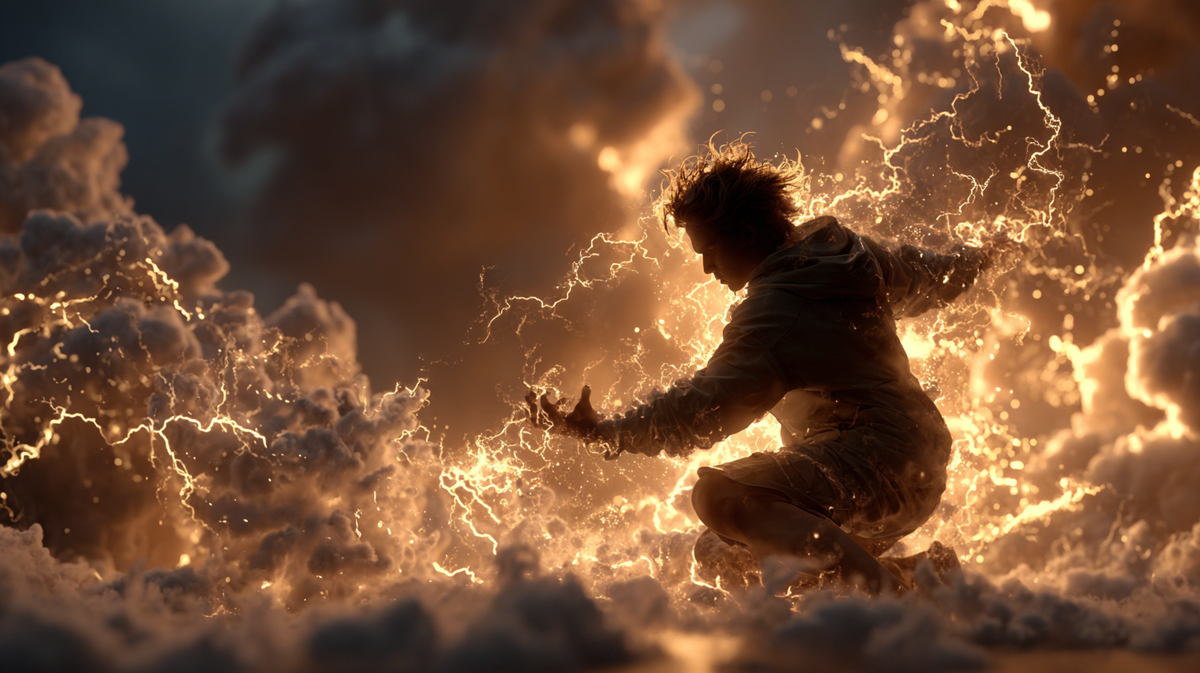 Человек танцует с молниями