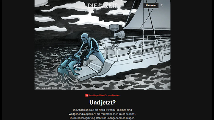    Западная пресса почти убедила своих читателей, что в подрыве "Северных потоков" виноваты украинские диверсанты. Скриншот: Die Zeite