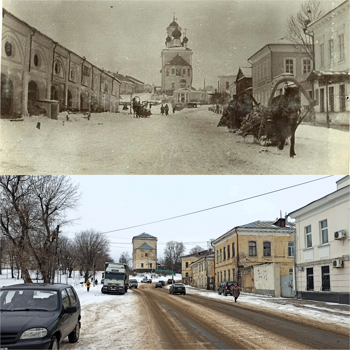 Бывшая Сенная, ныне Ананьина площадь. На заднем плане Успенская церковь. А слева торговые ряды
