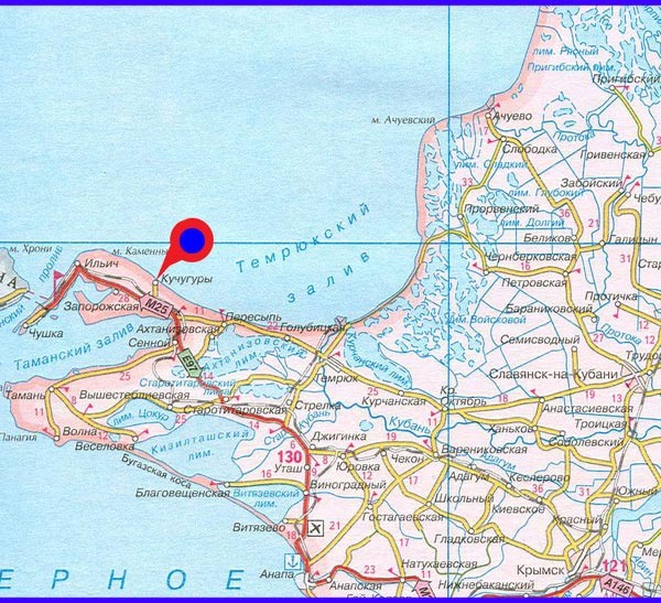 Карта Таманского полуострова в Краснодарском крае. Фото из интернета.