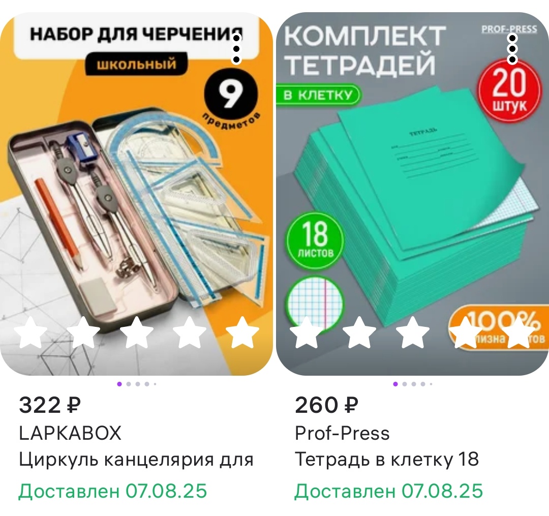 Готовальня и тетради в клетку, скрин автора